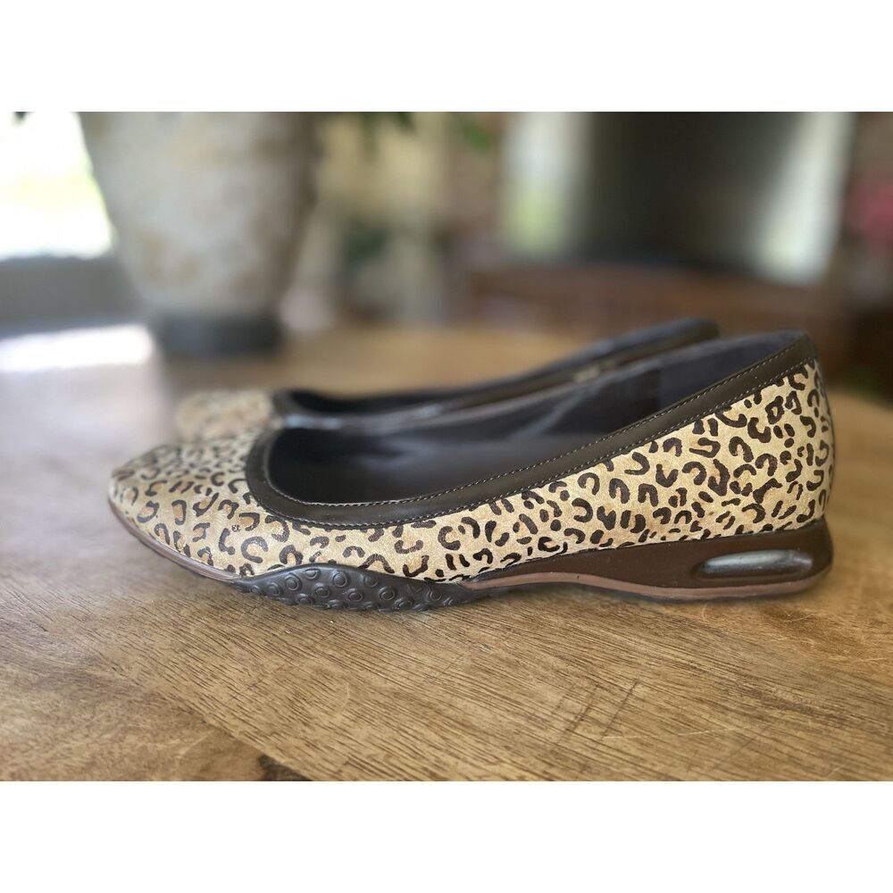Cole Haan Leather Ballet Flat Pony Hair Leopard Comfort Slip On Shoe Size 7B